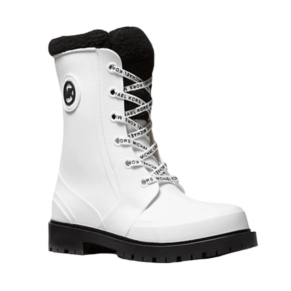 Michael Kors‎ Whute Montaigne Faux Shearling-Lined PVC Rain Boot Size 6